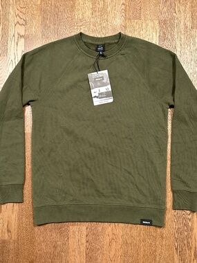 NWT Finisterre Coho Timber Army Green Terry Fleece Raglan Sweatshirt Mens Small